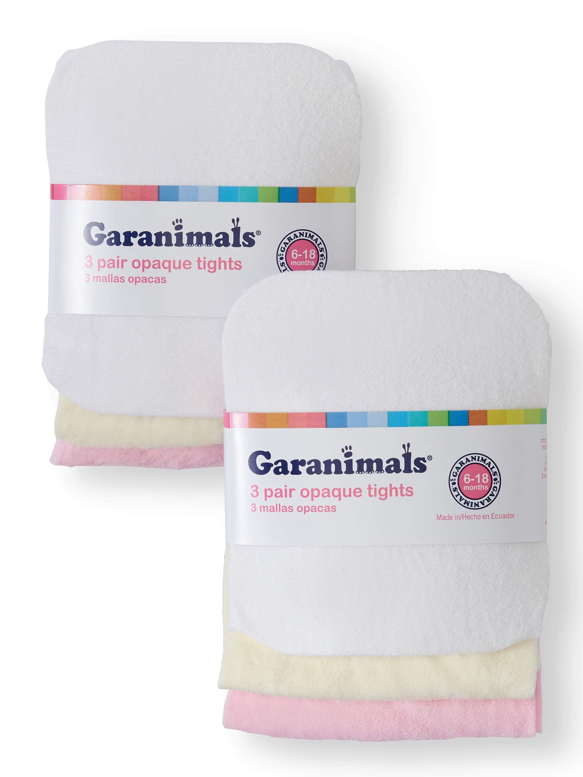 Garanimals Infant Baby Girl Box Tights 3 Pair 1 Each of Pink, White and Offwhite Size 0-6 Months