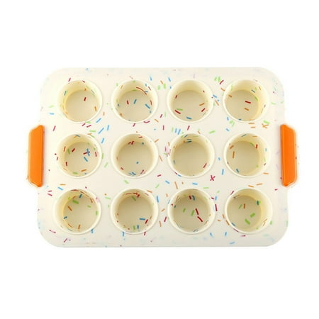 

XMMSWDLA Non-Stick Silicone Muffin Pan With Reinforced Stainless Steel Frame Inside 12 Cup Regular Muffin Baking Mold 12 Cup Muffin Tin Dishwasher Safe white