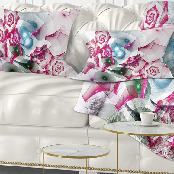 Designart Pink Roses Fractal Design - Abstract Throw Pillow - 12x20