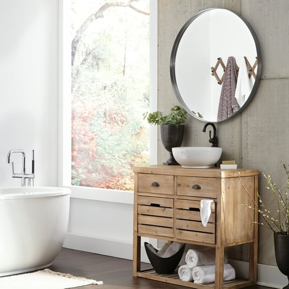 Tyler Dillon Steele Silver Round Wall Decorative Accent Mirror - 36 x 36