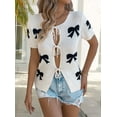 thumbnail image 5 of Women'S Bow-Knot Cardigan Sweaters Short Sleeve Loose Knit Tops L, 5 of 9