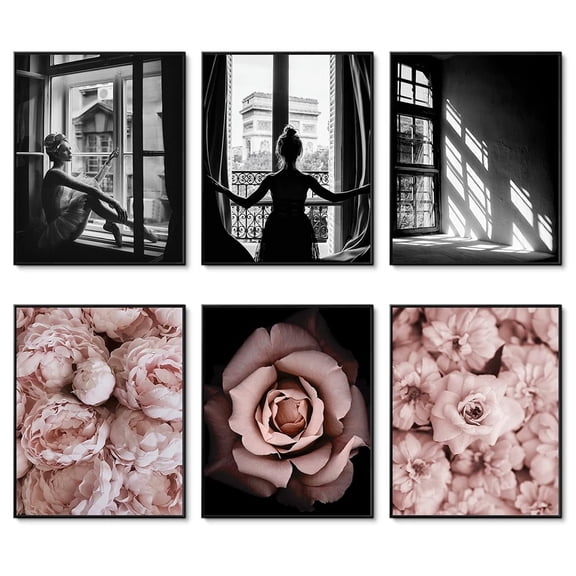 Fashion Wall Art Prints Black and White Fashion Art Pink Roses Flower Wall Decor Floral Trendy Posters Prints Canvas Wall Pictures Bedroom Decor Girls Room Decor 8x10inches UNFRAMED