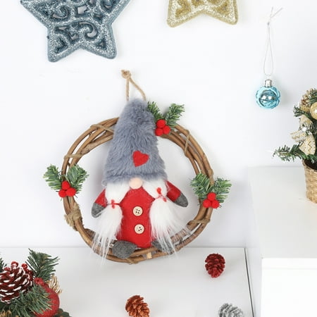 White Christmas Wreaths For Sale Plush Gnome Rattan Wreath Christmas Garlands With Swedish Santa Tomte Front Door Wreaths For Home Kitchen Wall Window Hall Decor ()