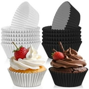 200PCS Black and White Cupcake Liners Mini Muffin Baking Cups Wrappers for Race Car Birthday Party Supplies Disposable Cupcake Papers for Black and White Soccer Party Decorations