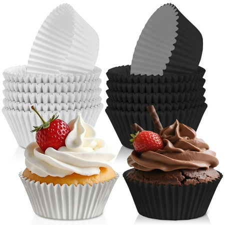 200PCS Black and White Cupcake Liners Mini Muffin Baking Cups Wrappers for Race Car Birthday Party Supplies Disposable Cupcake Papers for Black and White Soccer Party Decorations