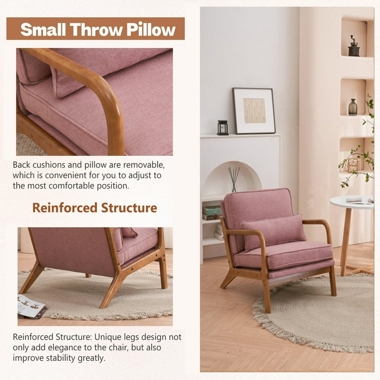 Accent Chairs, Single Linen Lounge Reading Armchair with Solid