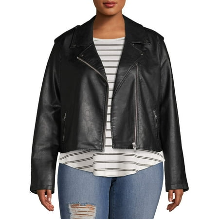 No Boundaries Juniors' Plus Size Vegan Leather Moto Jacket