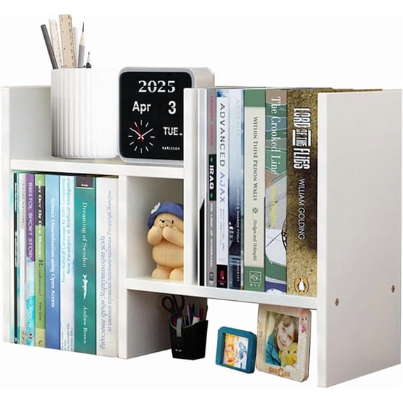 Desktop Shelf Organizer, Adjustable Wood Display Desk Shelf, Office Storage Rack Tabletop Bookshelf Multipurpose Shelves for Home Decor, Office, Gifts
