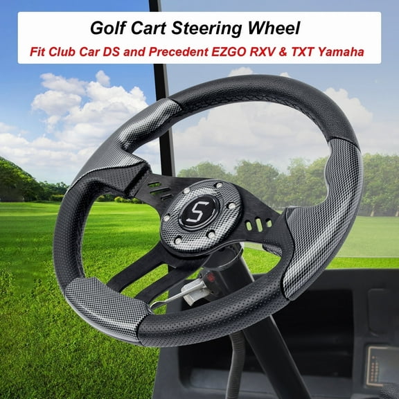 Golf Cart Steering Wheel for Yamaha, Club Car & EZGO RXV/TXT, 12.5" (320mm) Universal Steering Wheel Skid Steering Wheel with Ergonomic Grip, Black Silver