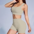 thumbnail image 2 of TOWED22 Women 2 Piece Workout Sets Padded Low Impact Yoga Tops High Waisted Biker Shorts(Khaki,L), 2 of 6