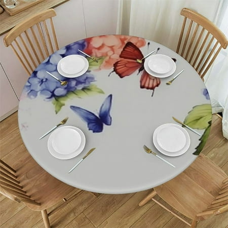 

WYYP Spring Floral Tablecloth Purple Pink Hydrangea Flowers Blue Butterfly Print Table Covers Waterproof Table Cloth for Birthday Party Wedding Holiday Kitchen Dining Room 54-58