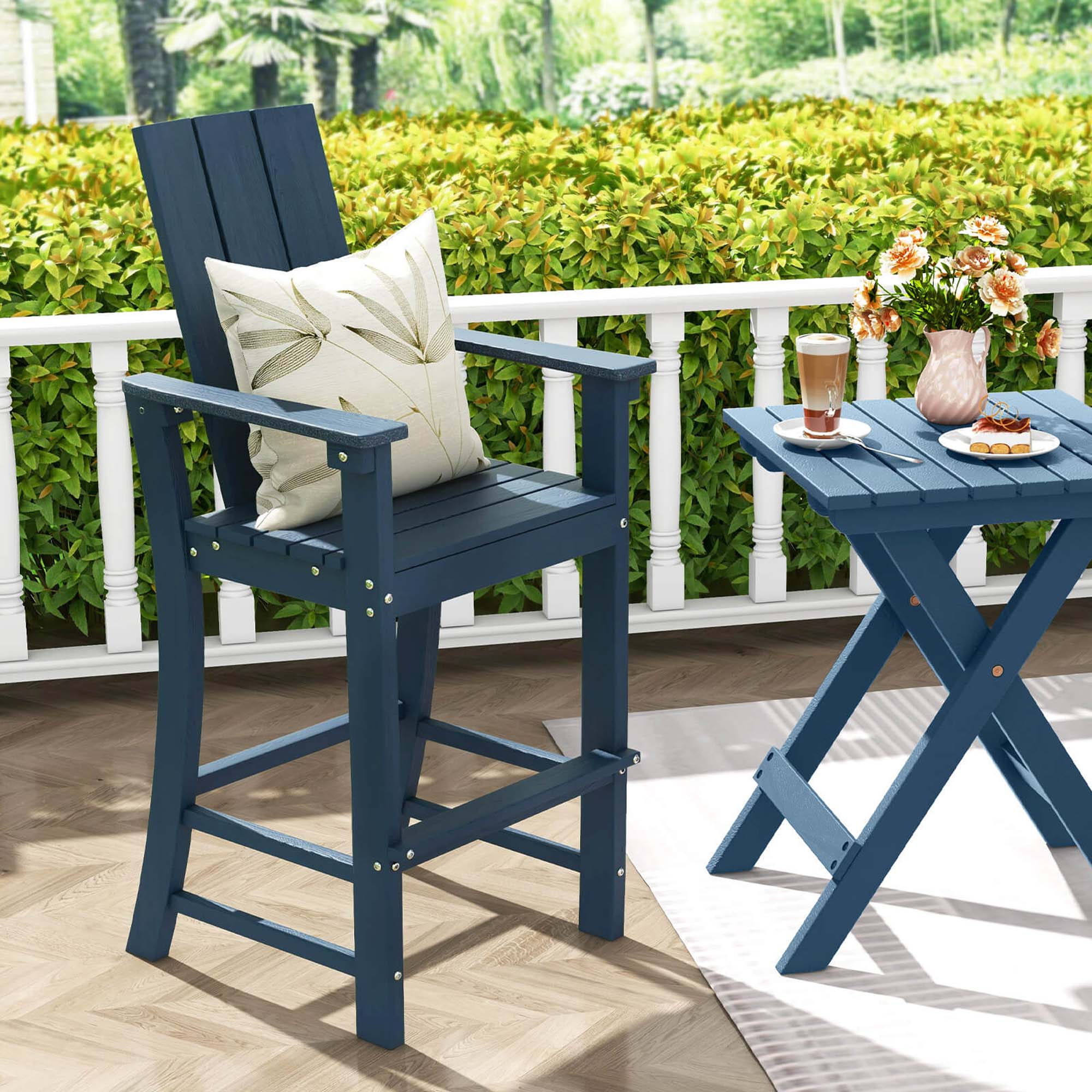 Costway Tall Adirondack Chair with Ergonomic Backrest Armrests & Footrest for Backyard Navy