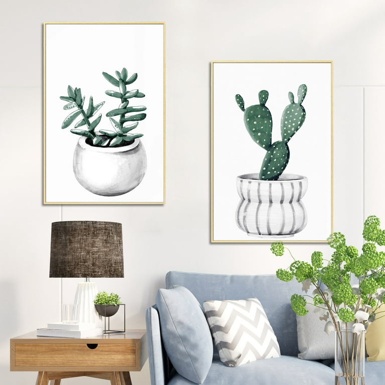 ArtbyHannah 3 Pack 16x24 Inch Botanical Framed Catcus Canvas Wall Art Decor  with Tropical Plant Artwork Prints Picture for Home Decoration, Ready to