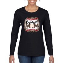Baseball Mom Jaguar Print Sports Womens Graphic Long Sleeve T-Shirt, Black, Small