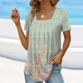 thumbnail image 2 of Gibobby Playera de Manga Corta Casual Suave Tops verano para mujer, cuello cuadrado, plisado, frente, manga corta, túnica, camisas (Verde de menta,CH), 2 of 4