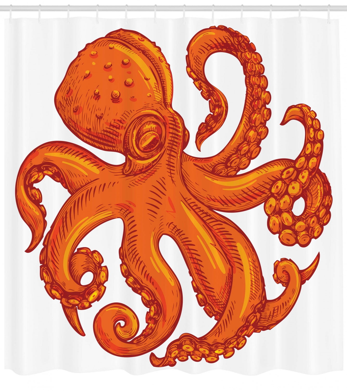 Octopus Shower Curtain, Octopus Pattern Illustration Underwater World