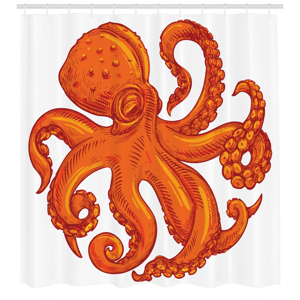 Octopus Shower Curtain, Octopus Pattern Illustration Underwater World