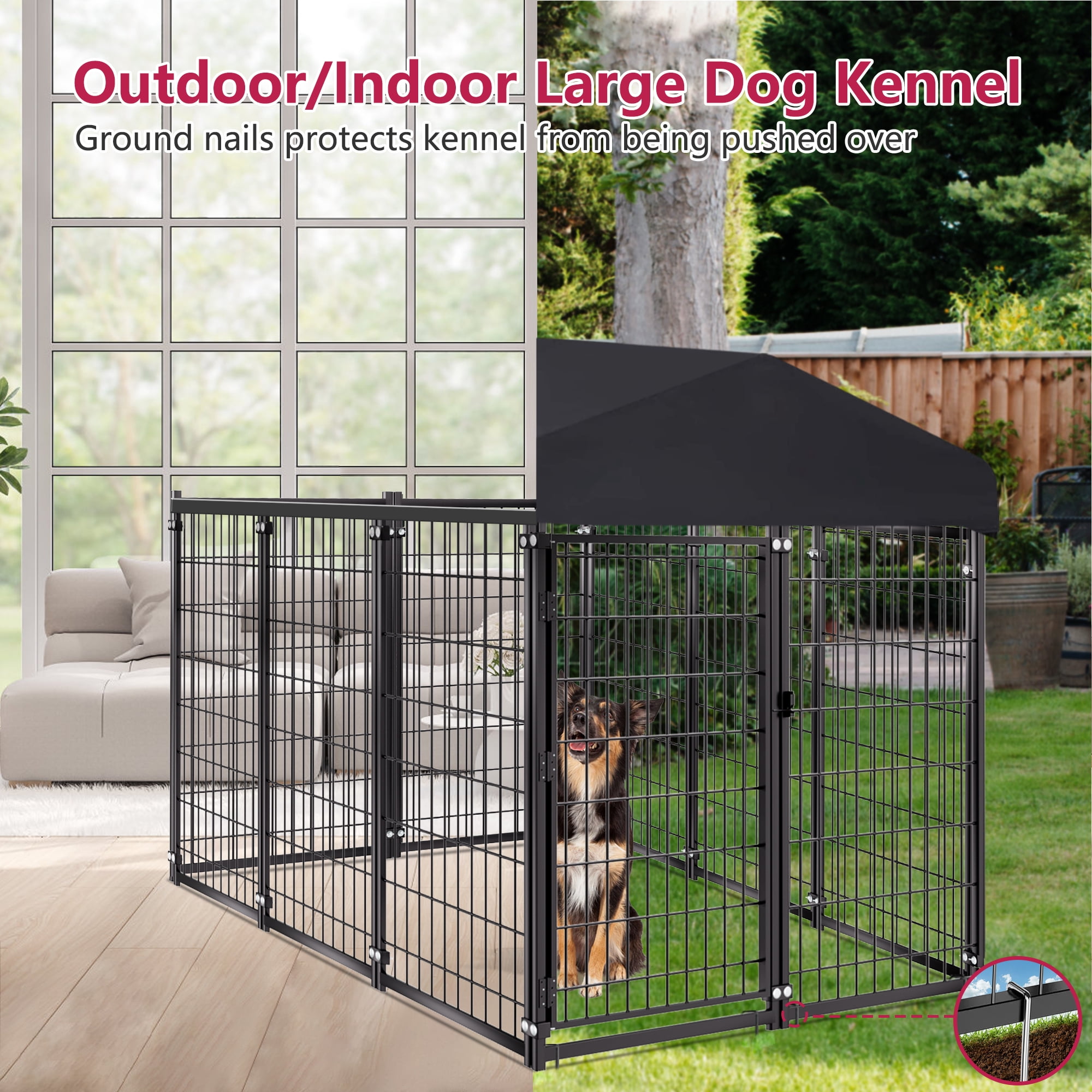 Jhsomdr Large Outdoor Dog Kennel, 6.2ft x 4ft x 4.5ft Dog Fence with UV-Resistant Roof, Outside Dog Run Dog Playpen for Small/Medium Dogs