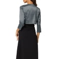thumbnail image 3 of INSPIRE CHIC Women's Elegant Open Front 3/4 Sleeve Evening Shrug Satin Bolero Cardigan M Dark Grey, 3 of 5