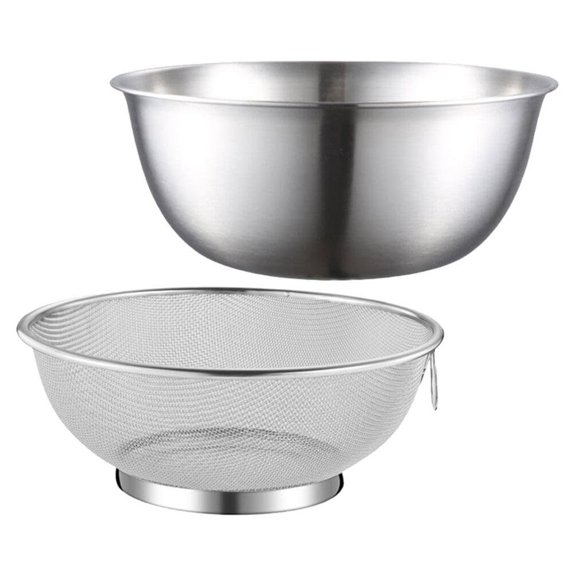 Stainless Steel Colander & Mixing Bowl with Scale, 8.66" Large Metal Food Strainer Bowl Fine Mesh for Kitchen Washing Fruit Vegetable Rice Pasta Baking Salad Cooking (Silver)