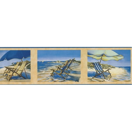 Beach Chair Ocean Scene Wallpaper Border - Imperial  