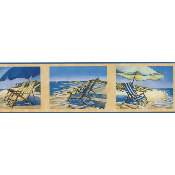 Beach Chair Ocean Scene Wallpaper Border - Imperial 