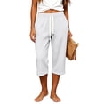 thumbnail image 4 of Women’s Waffle Capirs - Summer Straight Leg Elastic Waist Waist Bottoms - Loose Comfy Beach Vacation Casual Trousers, 4 of 5