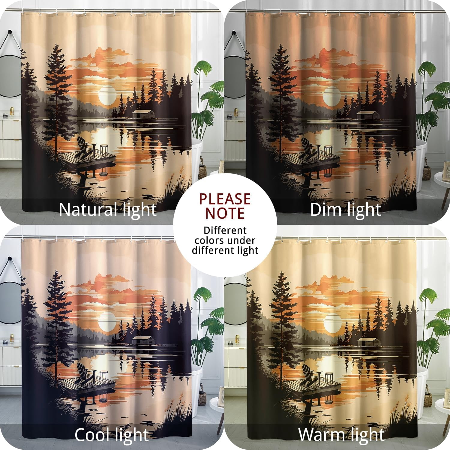 Rustic Lake Shower Curtain Country Sunset Landscape Scenery Shower Curtains Vintage Woodland Hunting Themed Bathroom Decor Polyester Fabric-72" x 72"