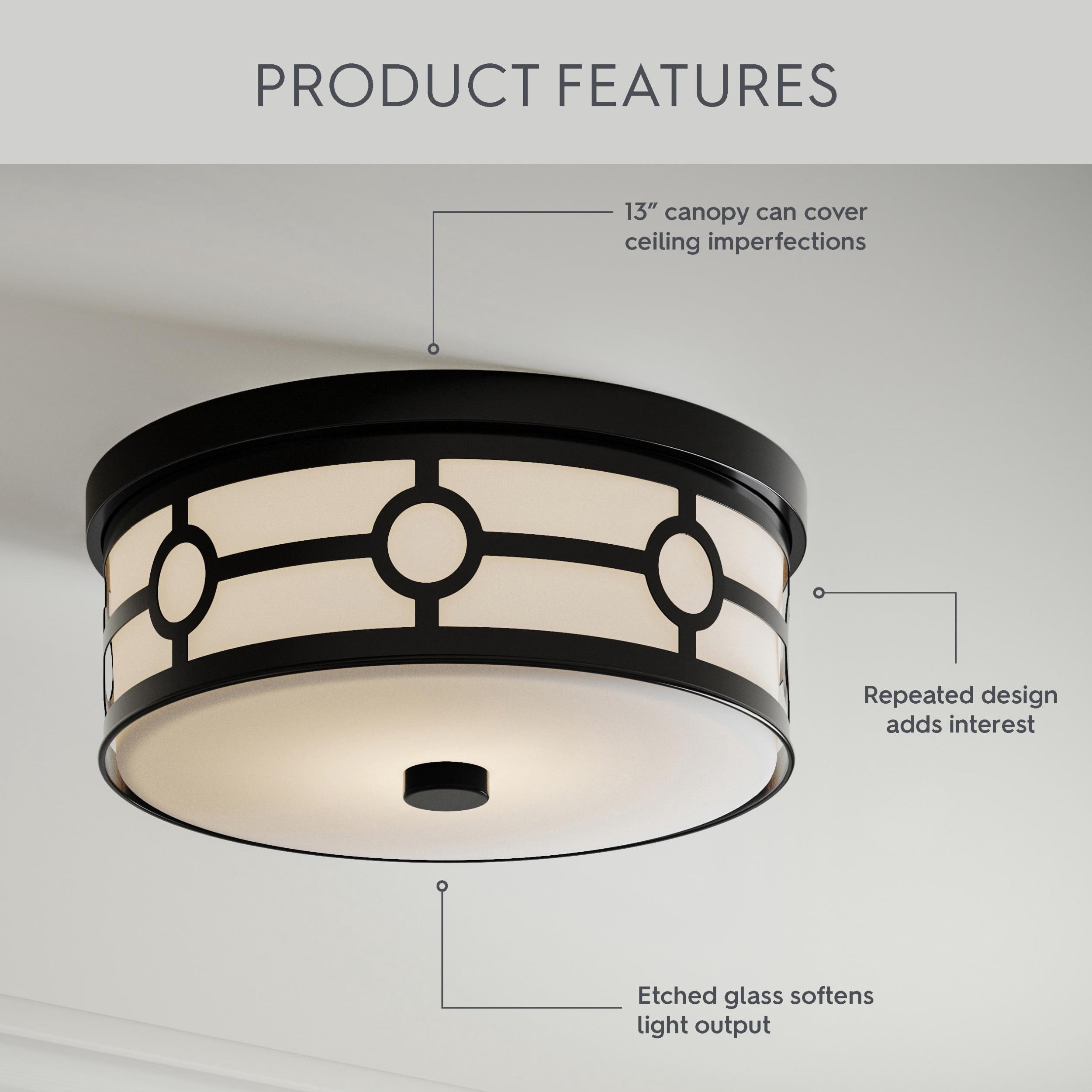 Avec Black 13" 2-Light Flush Mount Light with Etched Glass Shade