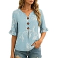 thumbnail image 5 of Yotami Womens Tops and Blouses for Dressy Casual, Summer Floral Print Loose Fit Top with Ornamental Button, Ruffle Sleeve V-Neck Shirts, Size S-XXXL, 5 of 6