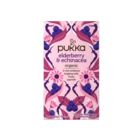 Pukka Organic Herbal Tea, Elderberry Echinacea, Caffeine-Free, Tea Bags 20 Count Box