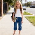 thumbnail image 4 of Mifsaly Girls Capri Jeans Drawstring Elastic Waist Cropped Demin Pants Kids Relaxed Fit Lightweight Summer Casual Clothes with Pockets, 4 of 8