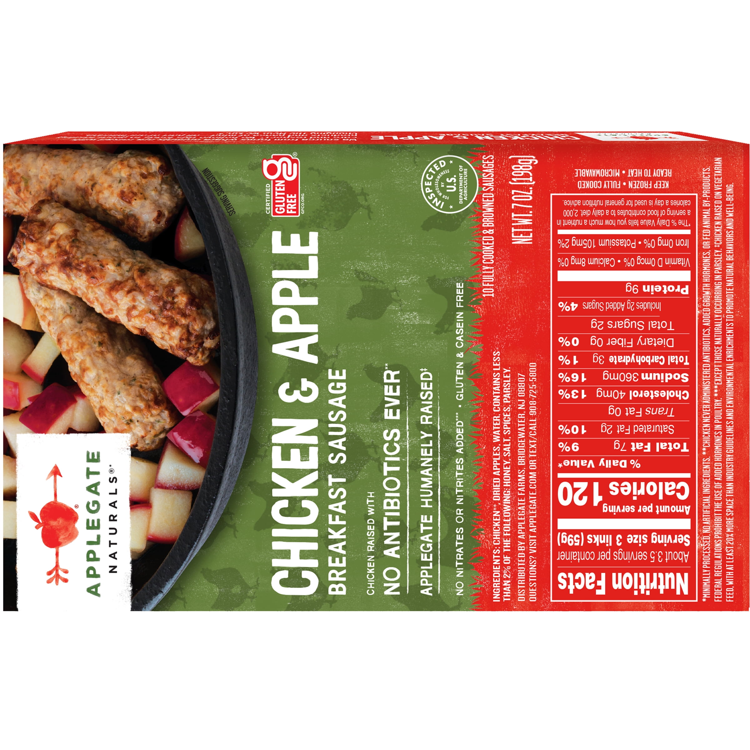 Applegate Natural Chicken & Apple Breakfast Sausage Links, 7oz (Frozen)