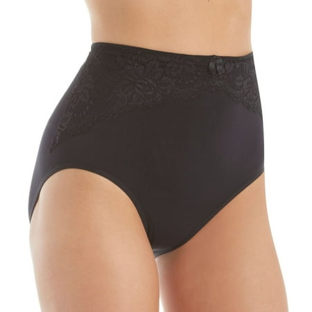 

Women s Rhonda Shear 4221 Seamless High Waist Lace Trim Brief Panty (Black L)