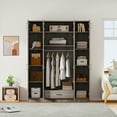 thumbnail image 2 of Modern 4-Door Wardrobe with Drawers, Shelves & Hanging Rail, Freestanding Wardrobe Closet with Built-in Top Cabinet, Clothes Storage Cabinet Organizer for Bedroom Living Room Cloakroom, Gray, 2 of 8
