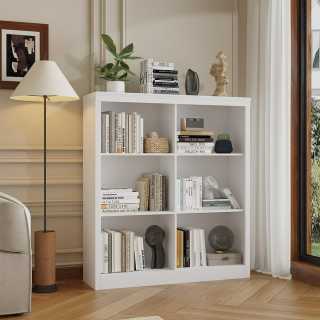 GloryStar 6-Cube Modern Bookcase, 53" High Storage Bookshelf with Anti-Tip Design, Freestanding Organizer for Any Room