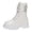 White, variant on Platform Ankle Boots for Women Shiny Patent Leather Shoes Studded Buckle Straps Lace up Combat Booties White Size 6