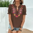 thumbnail image 2 of VBVC No Boundarie Women's Embroidered Blouse,Womens V Neck Short Sleeve Shirts,Plus Size Going Out Tops For Women,*1-Brown,Size M, 2 of 8