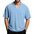 thumbnail image 3 of Fengqque Mens T Shirts Short Sleeve V Neck Shirt Basic Summer Solid Color Plus Size Beach Tee Tops Light Blue L(L), 3 of 8