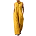 thumbnail image 2 of Hvogkswy Linen Jumpsuits for Women Solid Lapel Snap Front Sleeveless Jumpsuit with Pockets Comfy Loose Breathable Summer Vacation Casual Wide Leg Romper, 2 of 7