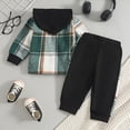 thumbnail image 6 of Zuwimk Boy Clothes Fall Winter Outfits Long Sleeve Plaid Patchwork Button Down Shirt + Casual Pocket Sweatpants(Green,18-24 Months), 6 of 9
