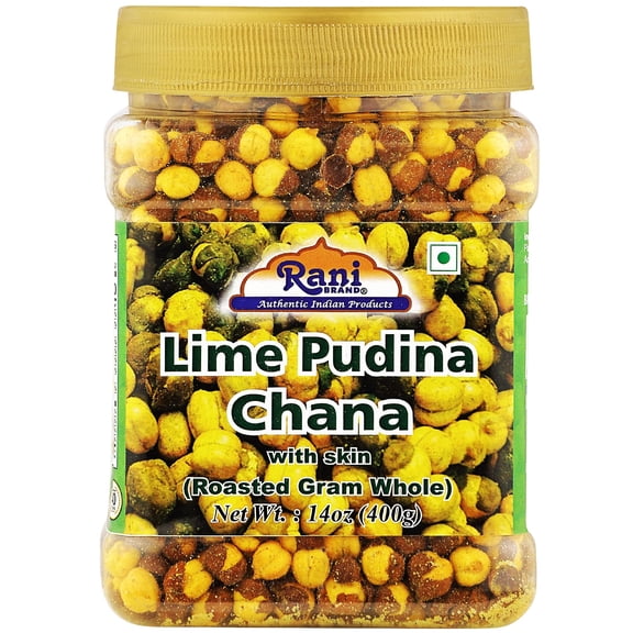 Rani Roasted Chana (Chickpeas) Lime Podina (Mint) Flavor 14oz (400g) PET Jar ~ All Natural | Vegan | No Preservatives | Gluten Friendly | Indian Origin | Ready to Eat | Seasoned with 5 Spices