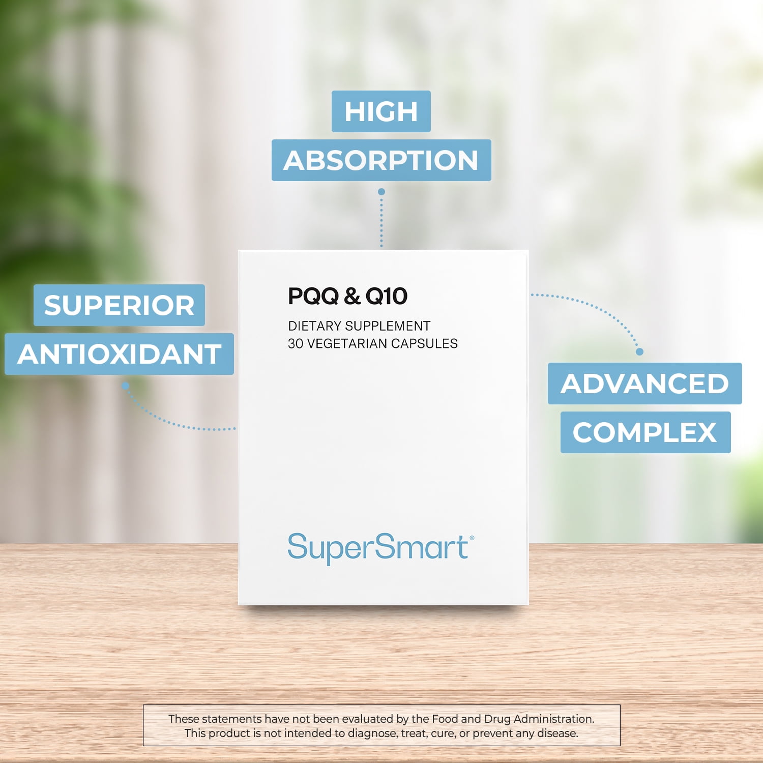 SuperSmart - PQQ & Q10 (CoQ10) - Mitochondrial Support - Cells Regeneration - Anti Aging & Antioxidant Supplement | Non-GMO & Gluten Free - 30 Vegetarian Capsules