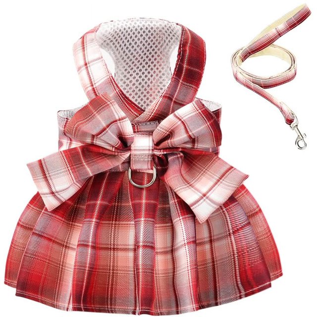 Arnés y correa para perro a cuadros, vestidos para cachorros para perros pequeños y medianos, vestidos de verano ajustables para perros, ropa para perros Yorkie Chihuahua, ropa para mascotas para