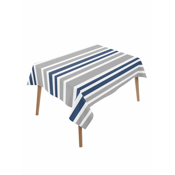 Navy Blue Grey Striped Table Cloth, Horizontal Lines Simple Minimalist Waterproof Tablecloth for Rectangle Tables, Reusable Washable Fabric Table Cover for Restaurant Kitchen Dining Tables 60"x102"