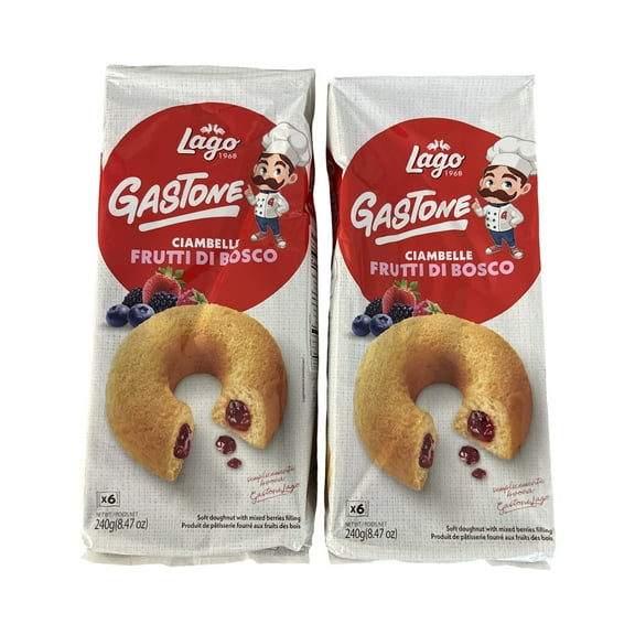 Lago Gastone Ciambelle Frutti Di Bosco Soft Donuts with Mixed Berries Filling, 6 Count, 2 Pack (8.47 oz Each)