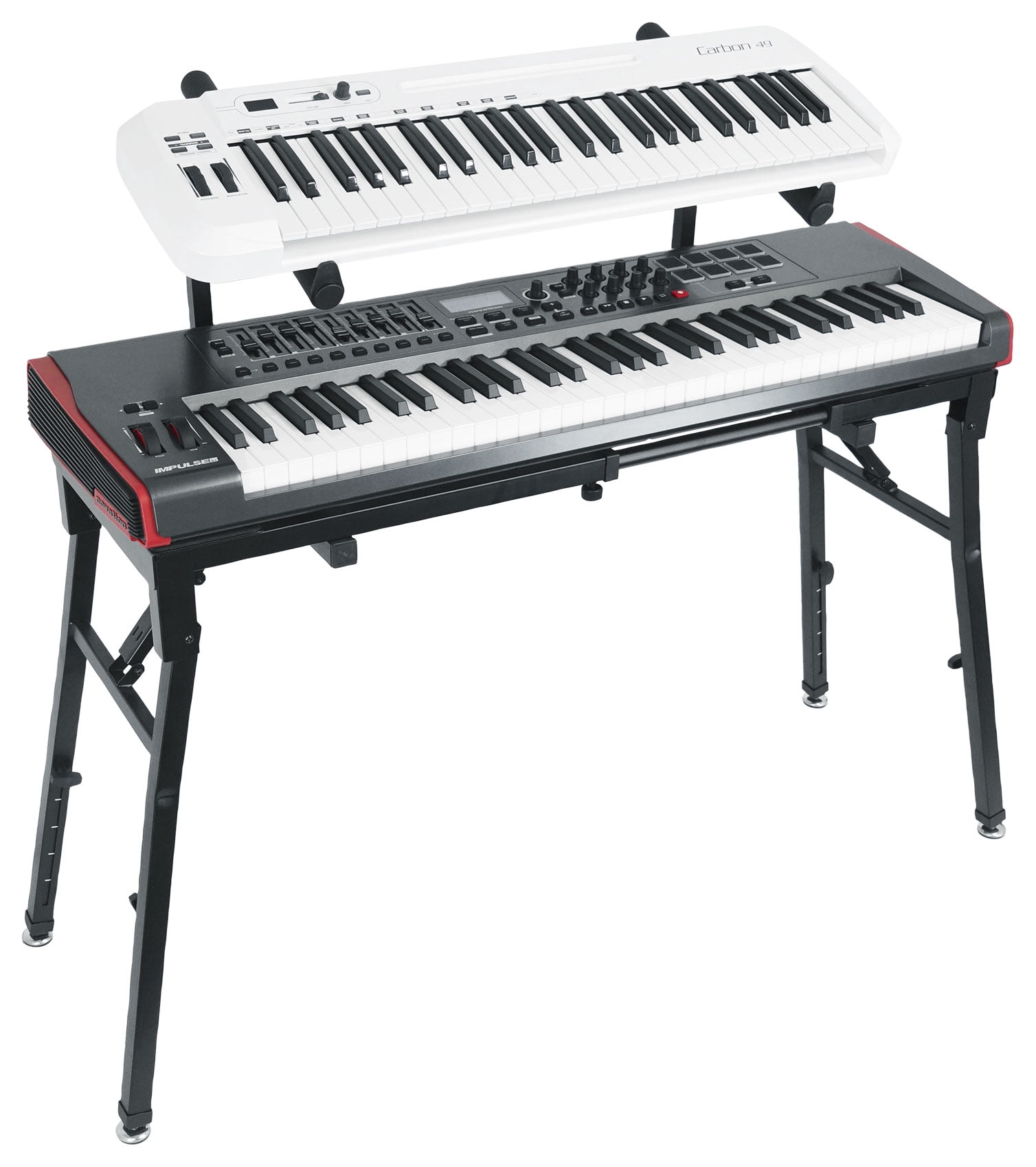 Rockville PKS40 Heavy-Duty Steel 2-Tier Platform Keyboard Stand - Adjustable, Folding, 200 lb. Capacity