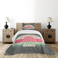 thumbnail image 4 of Ambesonne Mint Green Quilted Bedspread Set 2 Pcs, Retro 50s Music Box, Twin Size, Mint Green Hot Pink, 4 of 5