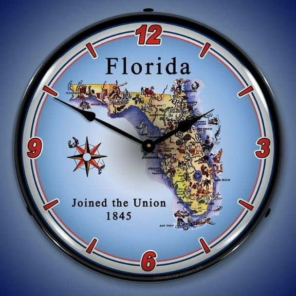 Collectable Sign and Clock State of Florida LED Lighted Premium Wall Clock