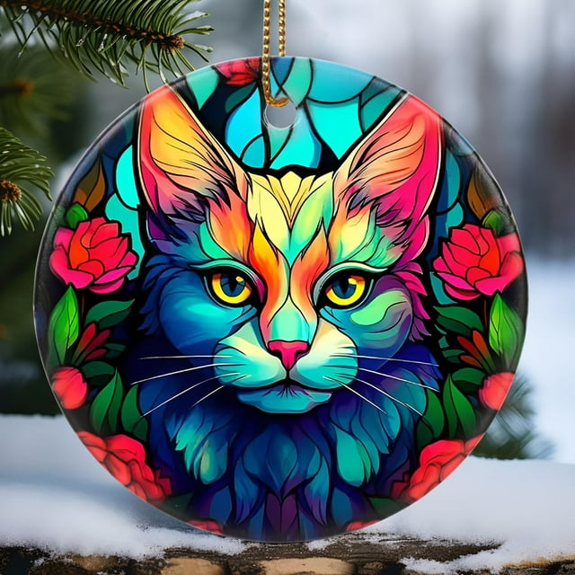 Adorno Navideño Touber Gato Cerámico Redondo 7cm